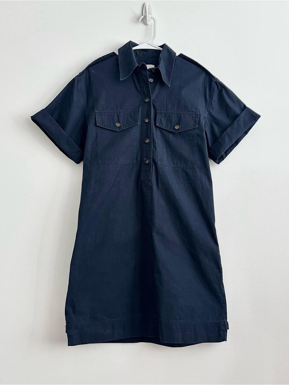 G Label by Goop Denim Cotton Navy Short Sleeve Mini Shirt Dress